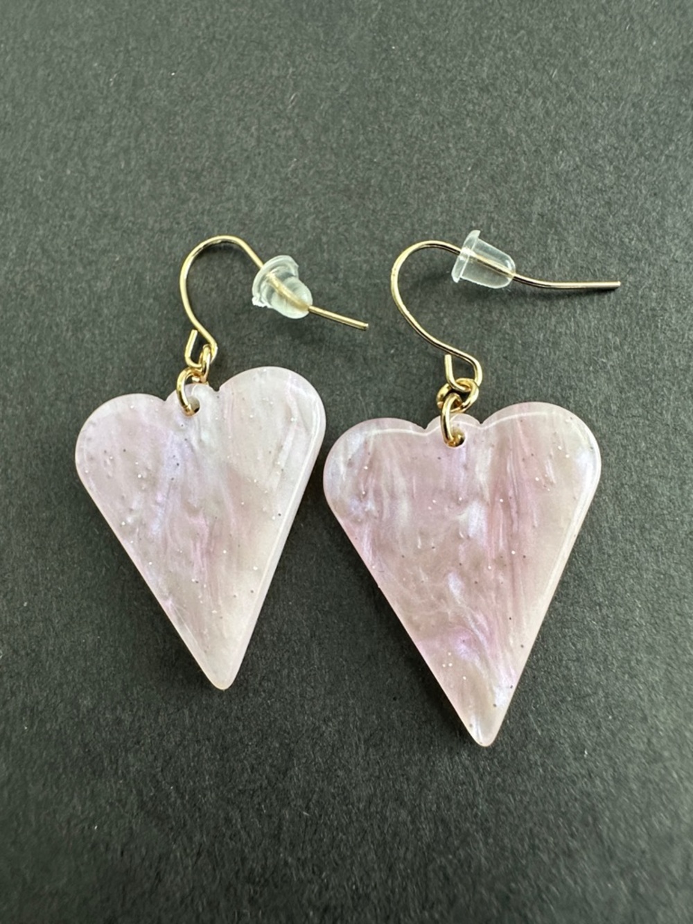Gold Hook Lavender Marbled Heart Drop Earrings
